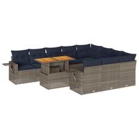 11-delige Loungeset met kussens poly rattan grijs - thumbnail