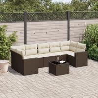8-delige Loungeset met kussens poly rattan bruin - thumbnail
