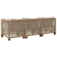 Tuinbank 3-zits met kussens poly rattan beige - thumbnail