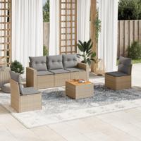 6-delige Loungeset met kussens poly rattan gemengd beige - thumbnail
