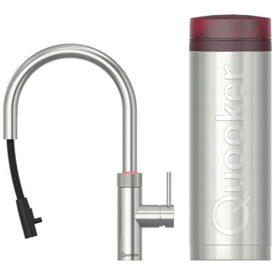 Quooker Flex Round Keukenkraan Set - Kokend Warm- en Koud Water - Uittrekbare Slang - RVS - Inclusief PRO3 Reservoir