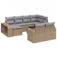 11-delige Tuinset met kussens poly rattan beige - thumbnail
