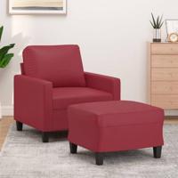 Fauteuil met voetenbank 60 cm kunstleer wijnrood - thumbnail