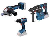 Bosch Blauw 3-delige Comboset GSR 18V-65 Accuboormachine, GBH 18V-26 Boorhamer, GWS 18V-11 Haakse slijper, 2x GBA 18V 5,0Ah-5,5Ah - 0615A500AJ - thumbnail