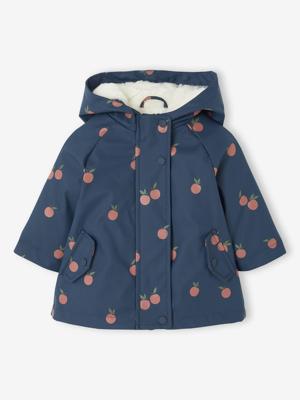 Regenjas met capuchon voor babymeisjes met bloemenprint en voering nachtblauw