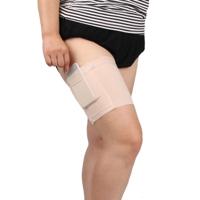Vrouwen effen kleur siliconen Antiskid antislip dij sok Antichafing elastische bands met kaart mobiele telefoon tas grootte: 50-55cm (vleeskleur) - thumbnail