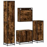 4-delige Badkamermeubelset bewerkt hout gerookt eikenkleurig - thumbnail