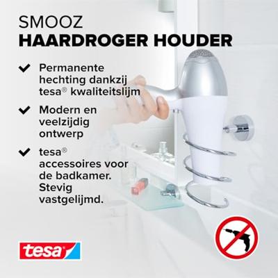 tesa 40325-00000-00 SMOOZ Föhnhouder Lijm Chroom (glanzend)
