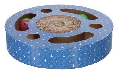 TRIXIE KRABTROMMEL MET BALLEN KARTON MET CATNIP BLAUW 33X33X5,5 CM