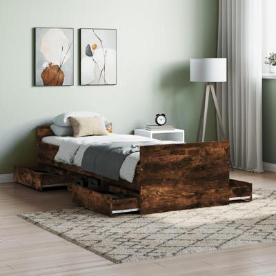 Bedframe met hoofd- en voeteneinde gerookt eiken 75x190 cm