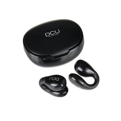 DCU TECNOLOGIC - Bluetooth 5.3 Clip Buds hoofdtelefoon - Draadloos - Meerpuntsverbinding - 7 uur ononderbroken gebruikstijd (eenmalig opladen) meer dan 30 uur met oplaadcase. Kleur: Zwart