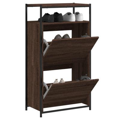 Schoenenkast 60x34x112 cm bewerkt hout bruineikenkleurig Schoenenkast 60x34x112 cm bewerkt hout bruineikenkleurig