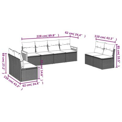 9-delige Loungeset met kussens poly rattan grijs - thumbnail
