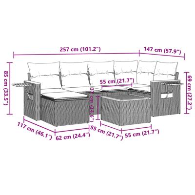 6-delige Loungeset met kussens poly rattan grijs - thumbnail