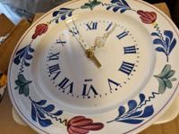 Boerenbont Wandklok Vintage rond 27 cm goudkleurige wijzers - thumbnail