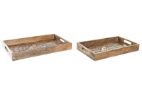 Set van trays DKD Home Decor 2 Stuks Bruin Donkerbruin Mangohout (2 Stuks) - thumbnail