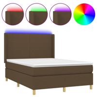 Boxspring met matras en LED stof donkerbruin 140x200 cm - thumbnail