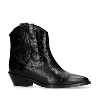 Manfield leren cowboylaarzen crocoprint zwart - thumbnail