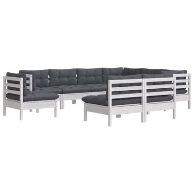 9-delige Loungeset met kussens massief grenenhout wit - thumbnail