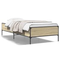 Bedframe bewerkt hout en metaal sonoma eikenkleurig 90x190 cm - thumbnail