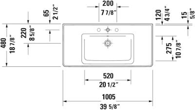 Wastafel Duravit D-Neo Met Overloop Kraanvlak Zonder Kraangat 100.5 cm Hoogglans Wit Duravit - thumbnail