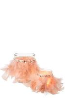 J-Line theelichthouder Veren - glas - lichtroze|transparant - large - thumbnail