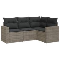 4-delige Loungeset met kussens poly rattan grijs - thumbnail