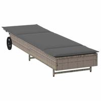 Ligbed met wielen en kussen poly rattan grijs - thumbnail