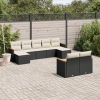 9-delige Loungeset met kussens poly rattan zwart - thumbnail