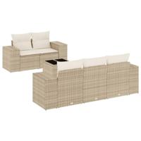 6-delige Loungeset met kussens poly rattan beige - thumbnail