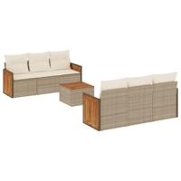 7-delige Loungeset met kussens poly rattan beige - thumbnail