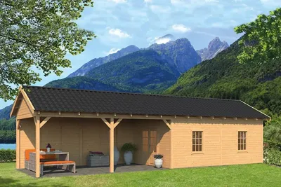 Tuindeco Hamar XL Overkapping type 11 1303x445 cm Lariks/Douglashout blank- Zadeldak- Onbehandeld lariks Douglas hout- Tuindeco