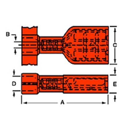 Molex 190030129 Platte stekker (female) Incl. krimphuls Insteekbreedte: 4.75 mm Insteekdikte: 0.81 mm Volledig geïsoleerd Rood 1 stuk(s) Box