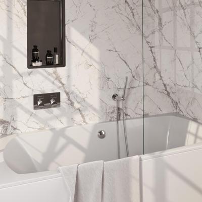 Chrome Carving thermostatische inbouw badkraan SET 03 met drukknoppen en badvulcombinatie