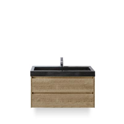 Dante Badmeubelset 100 cm - Natuur Eiken - Wastafel Hardsteen Wit Lucca