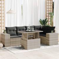 6-delige Loungeset met kussens poly rattan lichtgrijs - thumbnail