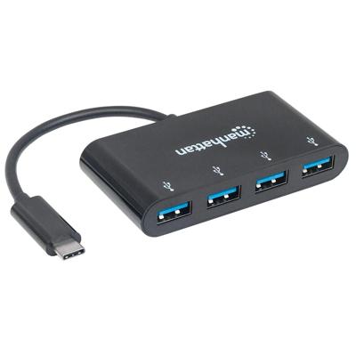 Manhattan Manhattan USB-C Dock/Hub, Ports (x4): USB-A (x4) 162746 USB-hub 4 poorten USB-A USB 3.1 Gen1 5 GBit/s Met USB-C stekker Zwart