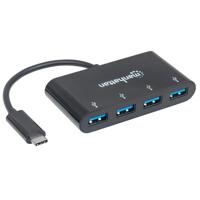 Manhattan Manhattan USB-C Dock/Hub, Ports (x4): USB-A (x4) 162746 USB-hub 4 poorten USB-A USB 3.1 Gen1 5 GBit/s Met USB-C stekker Zwart - thumbnail
