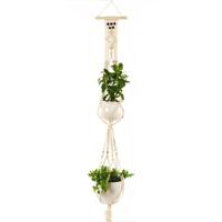 Dubbeldeks L Type Macrame opknoping bloem potten decoratie binnen buiten gevlochten touw opknoping Planter Plant houder - thumbnail