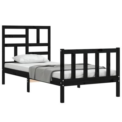 Bedframe met hoofdbord massief hout zwart