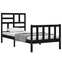 Bedframe met hoofdbord massief hout zwart - thumbnail