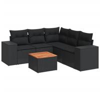 6-delige Loungeset met kussens poly rattan zwart - thumbnail