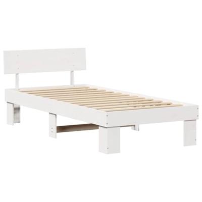 Bedframe met hoofdeinde Wit 100 x 200 cm Massief grenenhout Bedframe met hoofdeinde Wit 100 x 200 cm Massief grenenhout