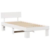 Bedframe met hoofdeinde Wit 100 x 200 cm Massief grenenhout - thumbnail