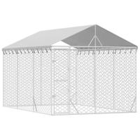 Hondenkennel met dak 3x4,5x2,5 m gegalvaniseerd staal zilver - thumbnail