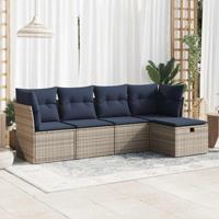 5-delige Loungeset met kussens poly rattan grijs - thumbnail