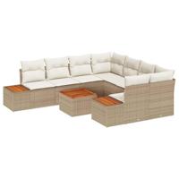 Tuinbankenset met kussen 9 pcs Beige Poly riet - thumbnail