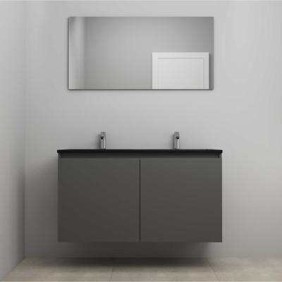 On-Line Badkamermeubelset - 120 cm - Voorgemonteerd - Greeploze Ladestructuur - Acryl Wastafel - 2 Kraangaten - Spiegel - Mat Antraciet - V01