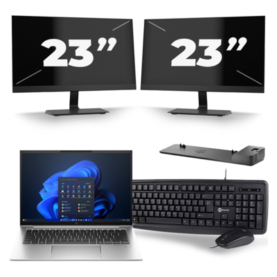 HP EliteBook 840 G9 - Intel Core i5-12e Generatie - 14 inch - 8GB RAM - 256GB SSD - Windows 11 + 2x 23 inch Monitor