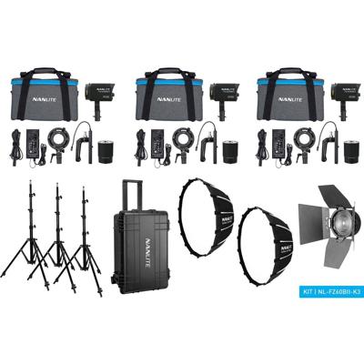 Nanlite Forza 60B II LED triple kit (w/ case, light stand, fresnel and softbox)